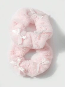 ROMWE Kawaii 2 szt. śliczne i stylowe różowe puszyste gumki do włosów z kokardką, uniwersalny wysokiej jakości styl szkolny dla kobiet i dziewcząt, odpowiednie do codziennego noszenia i prezentów świątecznych, gumki do włosów na Walentynki, gumki do włosów