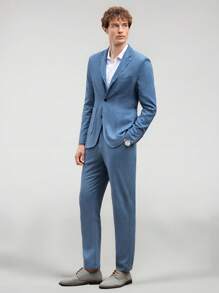 Manfinity VCAY Conjunto de chaqueta y pantalón de traje tejido de manga larga para hombres, traje de negocios casual de primavera/verano (2 piezas)