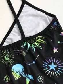 StreetHx Camiseta sin mangas con estampado de calavera que brilla en la oscuridad para mujer, blusas gráficas de estilo urbano para mujeres