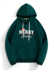 Manfinity Hypemode Men's Letter Print Pocket Christmas Hoodie Sweatshirt, Casual Pullover Graphic Long Sleeve Hoodie, For Friends, Husband, Boyfriend Gifts
