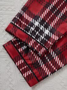 Conjunto de pijama de talla grande para niñas con cárdigan de cuello a cuadros de seda sintética y shorts