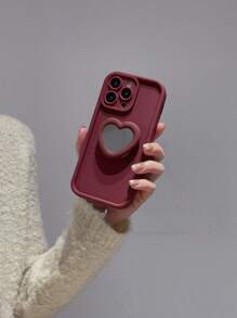 Pretty Bratty 艺术家 1 件心形简约手机壳带支架和镜子，适用于 iPhone16/15/14/13/12/11/XSMAX/7/8，爱情人节 - 酒紅色 - 查看 3