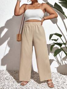 SHEIN Frenchy Plus Solid Plisse Wide Leg Pants