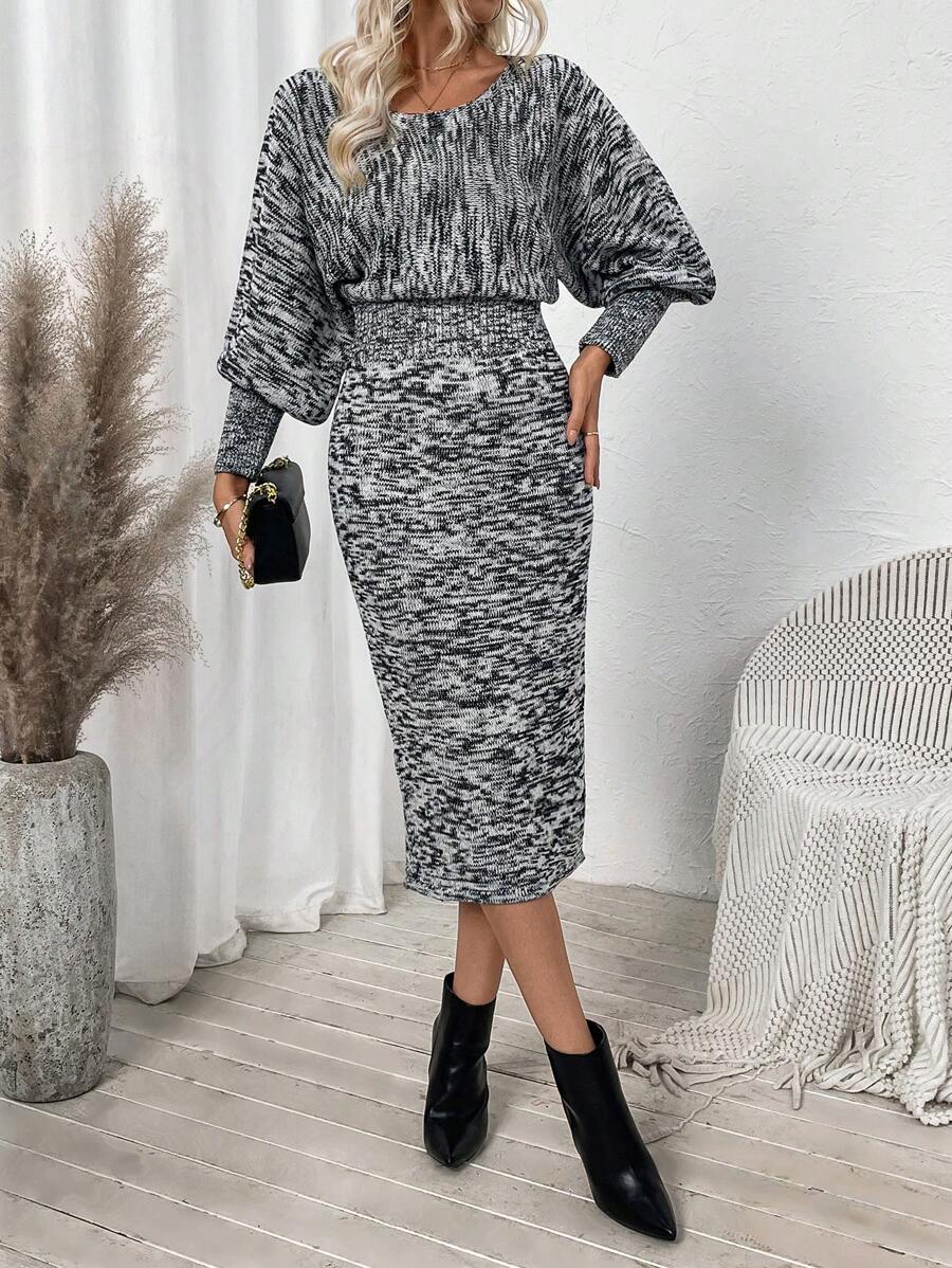 SHEIN Clasi Women Round Neck Long Sleeve Simple Knit Sweater Dress, Casual Everyday Wear Fall Cloth For Women - Multicolor - View 1