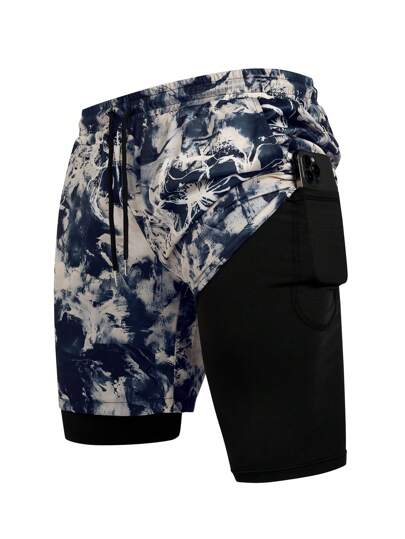 Manfinity Sport PWRUP Boyfriend Style Men's Casual Sports Shorts With Front Tie And Dual Pockets, Everyday Wear