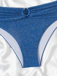 SHEIN Swim Conjunto de bikini elegante con tirantes finos y acabado brillante para mujeres, ideal para el verano