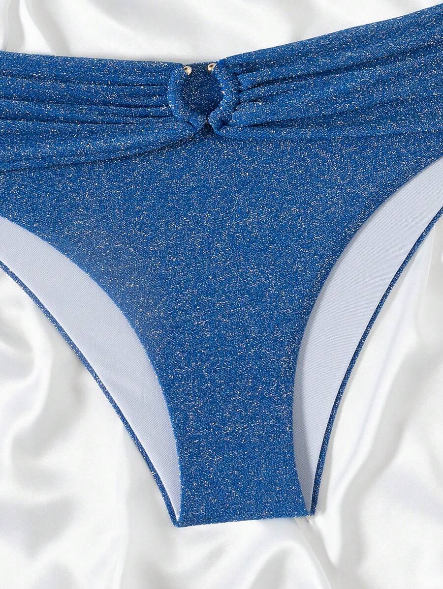 SHEIN Swim Conjunto de bikini elegante con tirantes finos y acabado brillante para mujeres, ideal para el verano