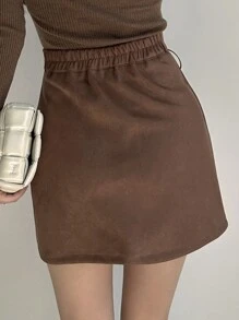 DAZY Women Solid Color Tie-Up Fitted Skirt - Brown - View 2