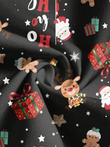 PopScrub Christmas Cute Cartoon Santa Claus, Reindeer, Gingerbread Print Uniform Scrub Top - White - View 3