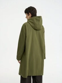 SHEIN LUNE Women's Casual Cotton Hooded Zip-Up Long Sleeve Loose Warm Thick Jacket, Suitable For Outdoors, Home, Office, Fashion & Elegant, Green, Autumn/Winter - Dark Green - View 2