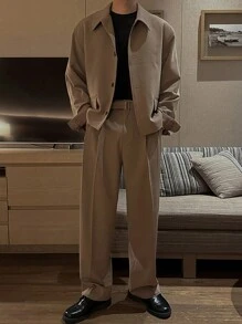 DAZY 2pcs/Set Men's Commuter Style Short Jacket And Shirt Suit - Brown - View 1