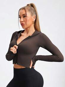 Easithlete Chaqueta deportiva con capucha y cremallera delantera de unicolor para mujeres