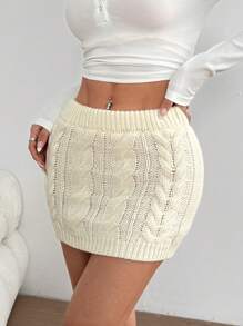 Flirla 女士纯色简约优雅休闲迷你裙针织百搭日常穿着 - 米色 - 查看 6