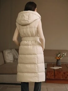 Anewsta Thick Long Sleeveless Waist-Drawn Horizontal Seam Vest Women's Coat