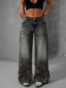 SHEIN ICON Jeans de mezclilla casual con bolsillo y botones delanteros, para uso diario - Negro - Ver 5