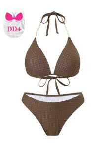 Swim DD+ Damen Bikini Set mit einfarbiger, bügelfreier Push-Up Schalen Verzierung, sexy für den Sommer