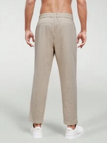 Manfinity VCAY Men Cotton Slant Pocket Straight Leg Trousers - Khaki - View 4