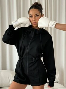 SHEIN Sport Studio 1pc Sports Jumpsuit Pants, Solid Color, Zipper, Casual Minimalist Style, For Everyday Wear