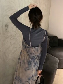 DAZY 女士全花卉印花无袖中长连衣裙