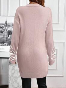 EMERY ROSE Women's Embroidered Crewneck Long Sleeve Sweater Dress - Pink - View 2