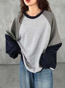 FRIFUL Women Casual Colorblock Raglan Sleeve Sweatshirt For Autumn/Winter