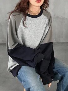 FRIFUL Women Casual Colorblock Raglan Sleeve Sweatshirt For Autumn/Winter