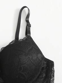 Floral Lace Super Push Up Bra & Panty Lingerie Set - Black - View 4
