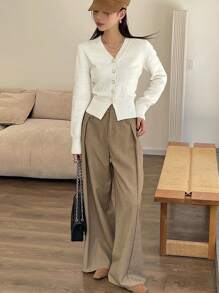 DAZY Women Solid Color Button Front Long Sleeve Casual Top, Autumn Daily Wear,Fall Women Clothes - White - View 8