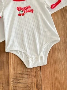 SHEIN Body bébé fille et maman, body casual d'été actif avec motif aux fruits contrastant - Blanc - Voir 5