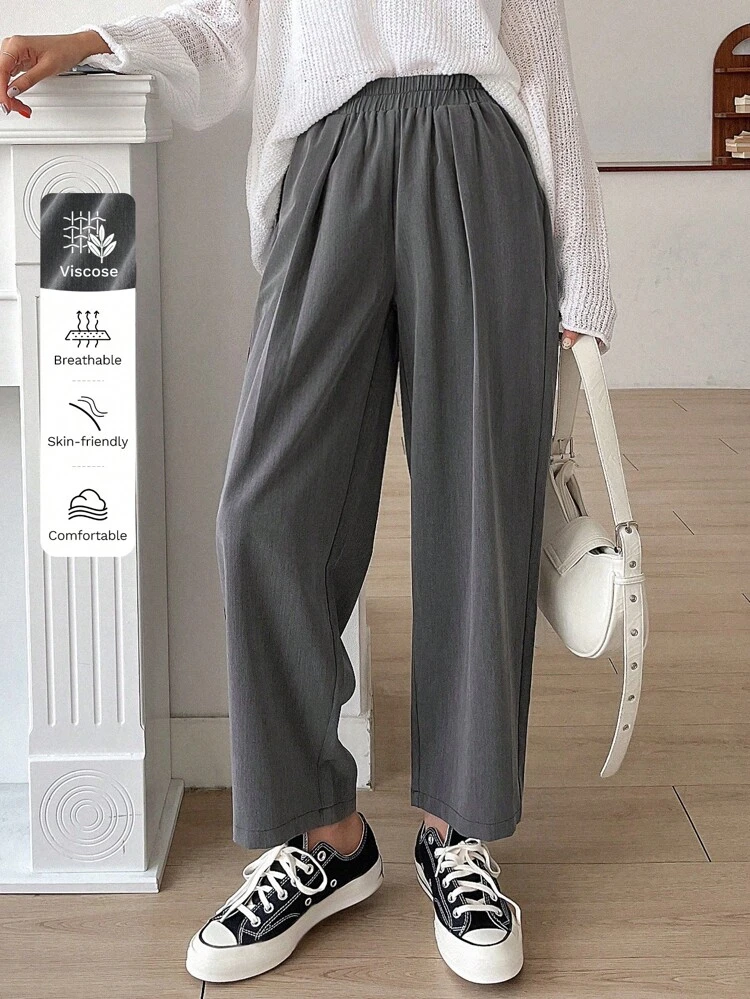 Business Casual Regular Waist Elastic Waist Plain Trousers
