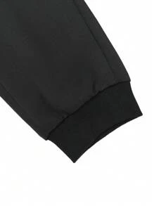 Manfinity Homme Men's Plain Front Tie Pocket Simple Sweatpants, Casual Everyday Wear - Black - View 5