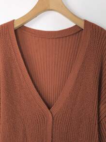 Calvaya Plus Size Solid Color Long Sleeve Pocket Casual Top, Everyday Wear - Redwood - View 3