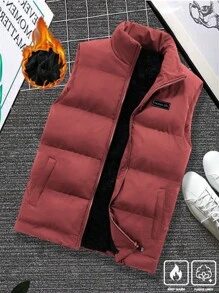 Manfinity Homme Loose Fit Men's Letter Patched Thick Padded  Vest Jacket - Coral Pink - View 1