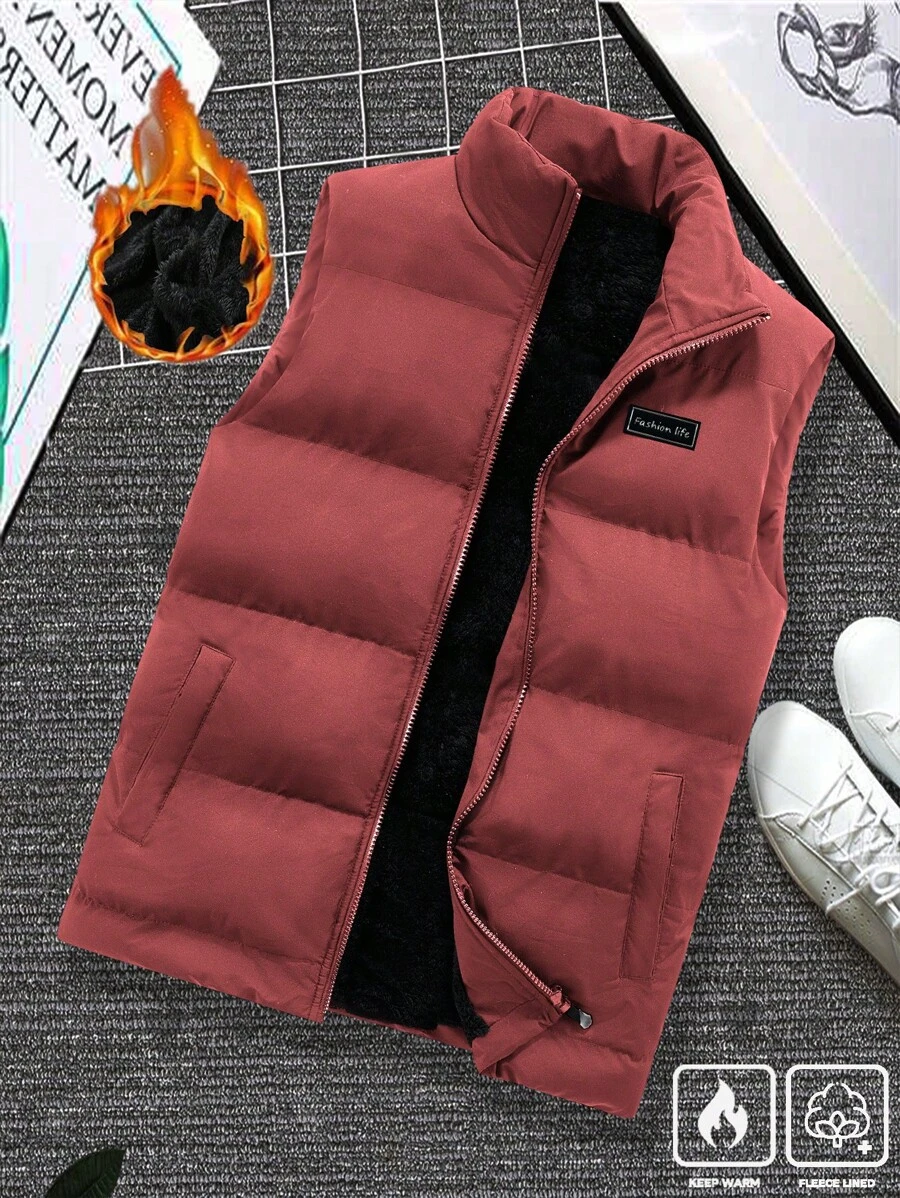 Manfinity Homme Loose Fit Men's Letter Patched Thick Padded  Vest Jacket - Coral Pink - View 1