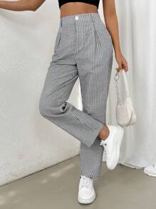 SHEIN EZwear Striped Print High Waist Straight Leg Pants