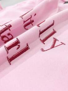 INAWLY 女士標語印花圓領長袖毛絨寬鬆休閒運動衫 - 粉色 - 查看 5