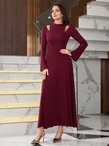 Modelyn Women's Elegant Off Shoulder Long Sleeve Midi Dress Burgundy Maxi Women Outfit Long Evening Dresses