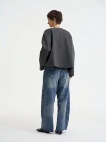 SHEIN LUNE 女式深灰色圆领长袖保暖外套 - 深灰色 - 查看 2