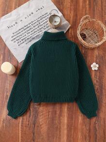 Girls' Retro Countryside Style Bee Embroidered High Neck Knitted Sweater - Green - View 2