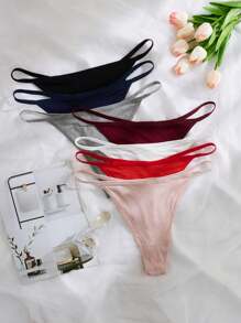Women's Plus Size High Stretch Plain Knitted Fabric Thong Panties Multi-Color Casual - Multicolor - View 6