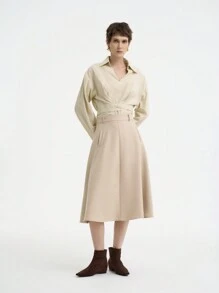 Aalyst Women Beige A-Line Skirt, High Waist