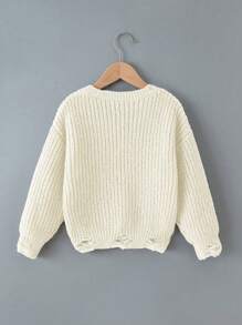 少女休闲纯色破洞毛衣，百搭秋冬季款 - 米色 - 查看 2