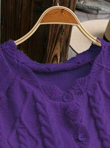 SHEIN LUNE Áo len cardigan dệt kim rỗng màu trơn cỡ lớn cho nữ cỡ lớn - Màu tím - Xem 4