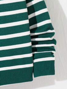 青少年男孩休闲条纹立领开衫秋冬女孩服装 - 墨綠色 - 查看 4