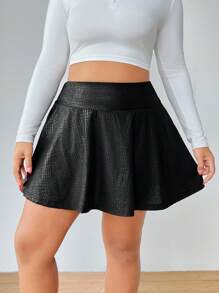 SHEIN EZwear Váy Skort họa tiết cá sấu cạp cao thời trang đường phố cỡ lớn cho nữ - màu đen - Xem 6