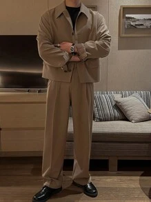 DAZY 2pcs/Set Men's Commuter Style Short Jacket And Shirt Suit - Brown - View 6