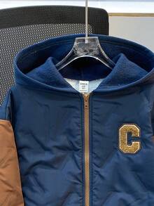 SHEIN 儿童/青少年男童休闲学院风拼接撞色连帽加厚绗缝保暖冬装外套，适合上学、花园、海滩、生日等各种场合，四季皆宜。 - 彩色 - 查看 5