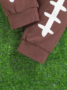 SHEIN Set de 2 piezas para bebé niño con body azul marino casual deportivo con estampado de fútbol y pantalón elástico marrón con estampado de fútbol, cómodo y transpirable, adecuado para fiestas de cumpleaños, vacaciones, deportes al aire libre, primavera/verano