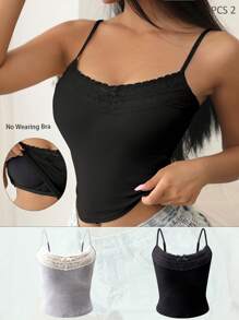 2pcs/Set Lace Patchwork Camisole Teen Girls Layered Tops