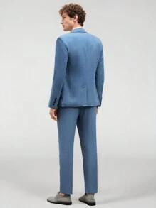 Manfinity VCAY Conjunto de chaqueta y pantalón de traje tejido de manga larga para hombres, traje de negocios casual de primavera/verano (2 piezas)